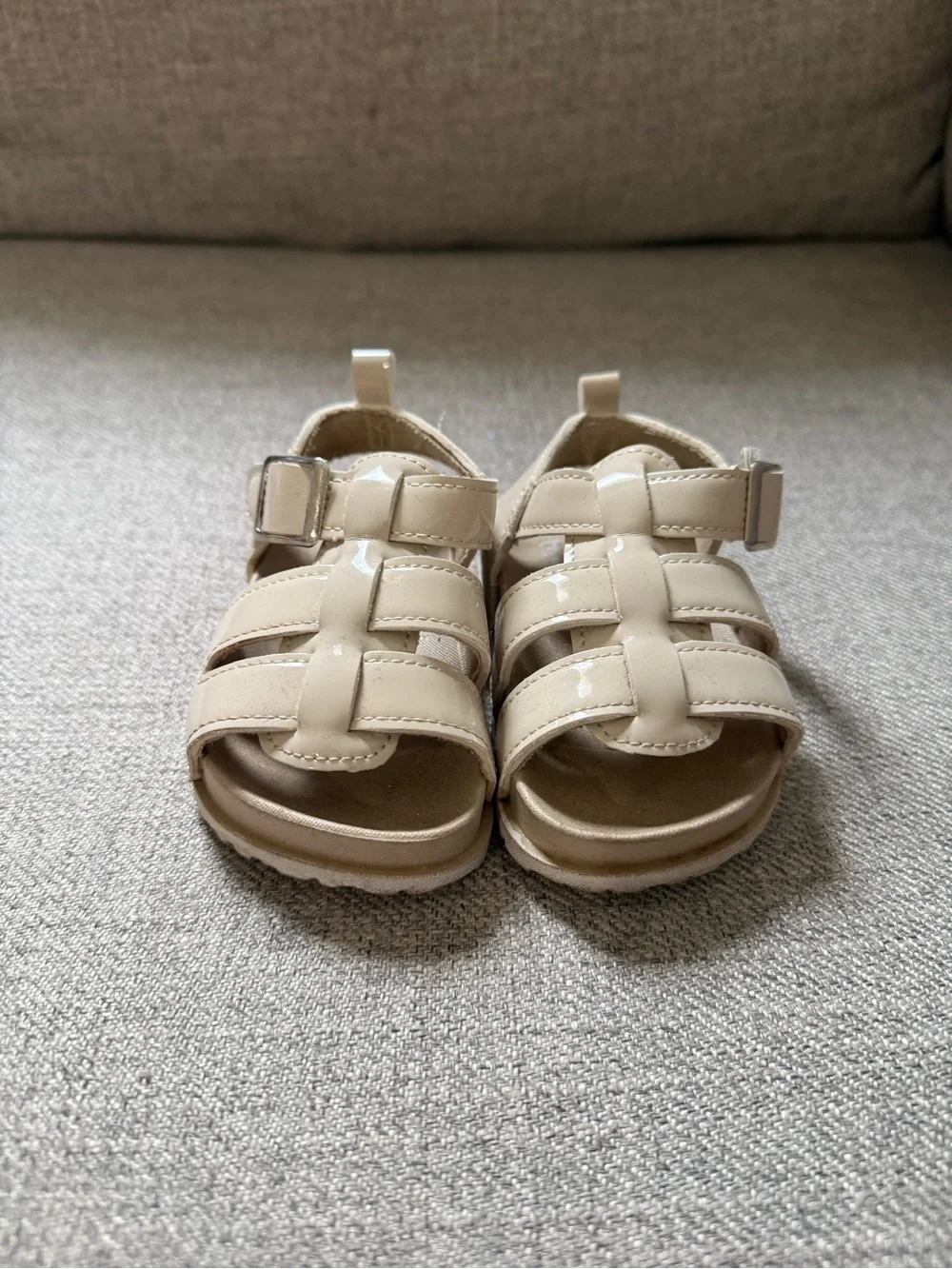 Children's Patent Beige Fisherman Sandals with Adjustable Strap
